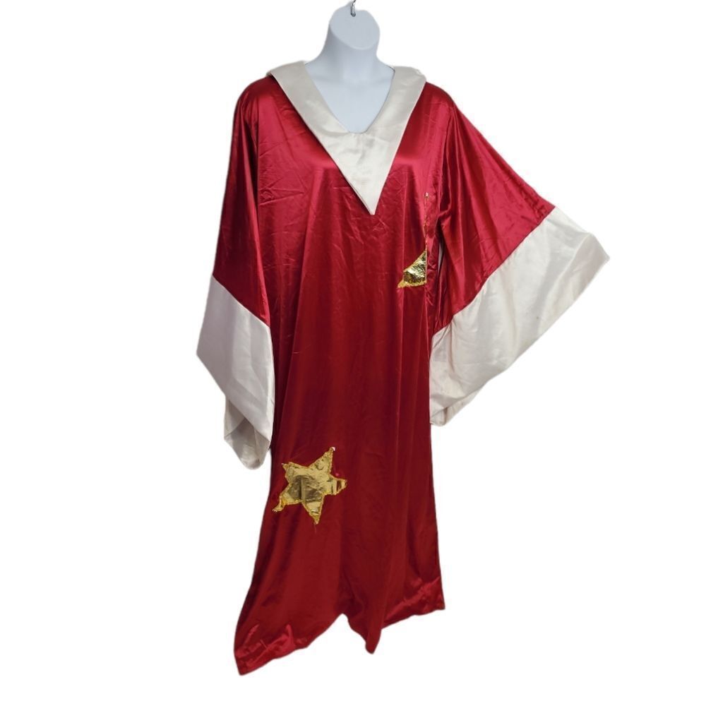 VINTAGE 90s wizard robe Halloween costume magenta moon and star OS